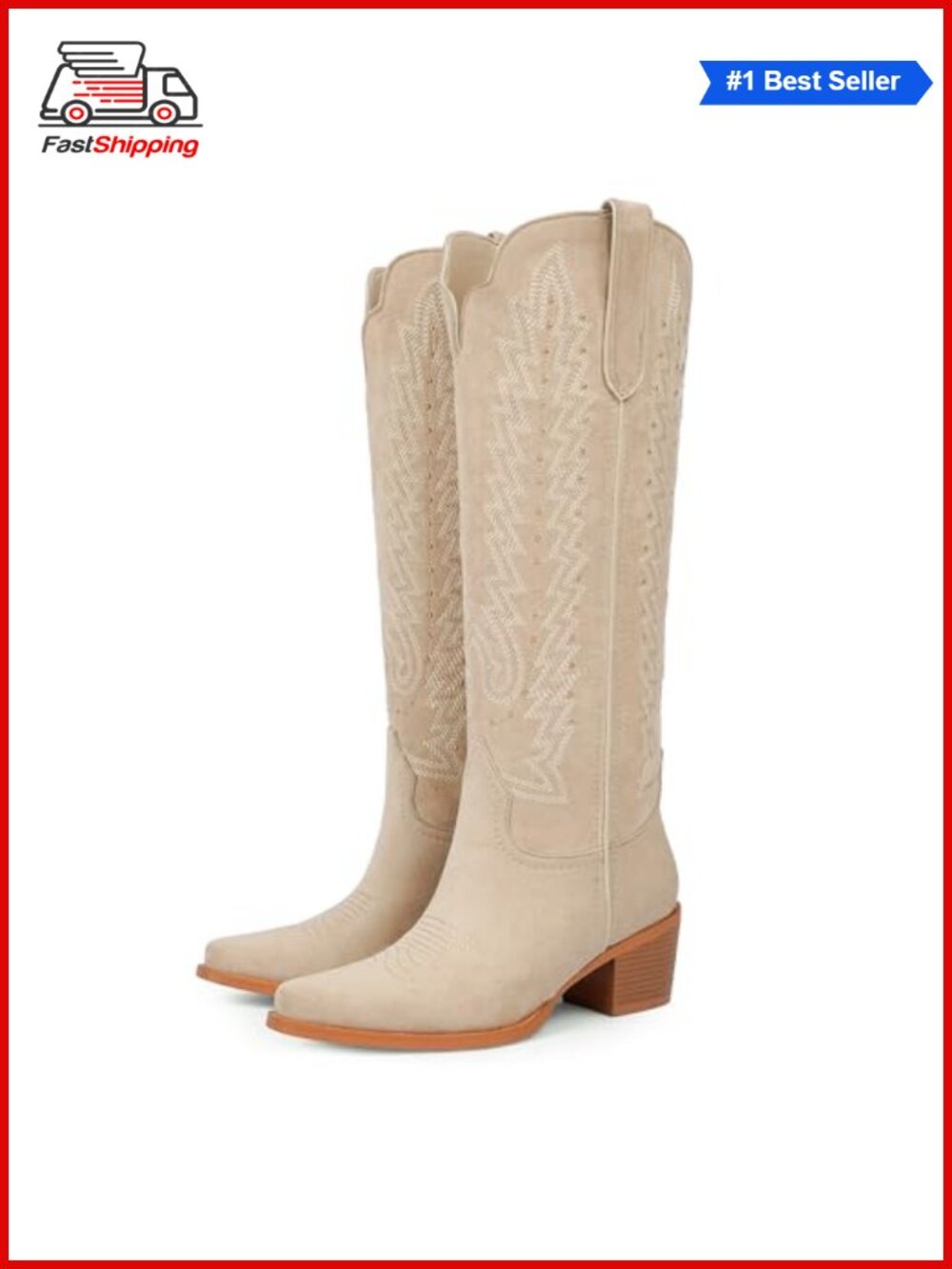 Knee High Cowboy Boots Studded Embroidered Pointed Toe Western